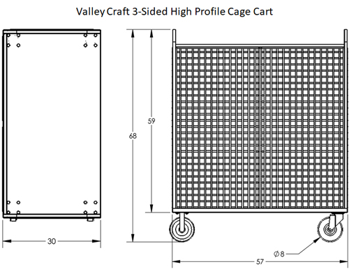 Valley Craft High Profile Cage Cart Dimensions (standard size)