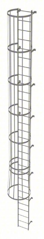 Tri-Arc Fixed Steel Ladder with Cage - 30 Rungs