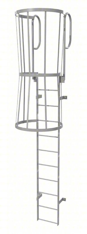 Tri-Arc Fixed Steel Ladder with Walk-Thru and Cage - 11 Rungs