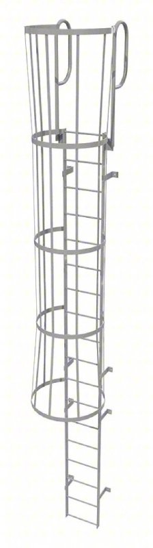 Tri-Arc Fixed Steel Ladder with Walk-Thru and Cage - 18 Rungs
