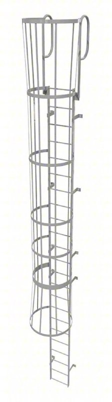 Tri-Arc Fixed Steel Ladder with Walk-Thru and Cage - 23 Rungs