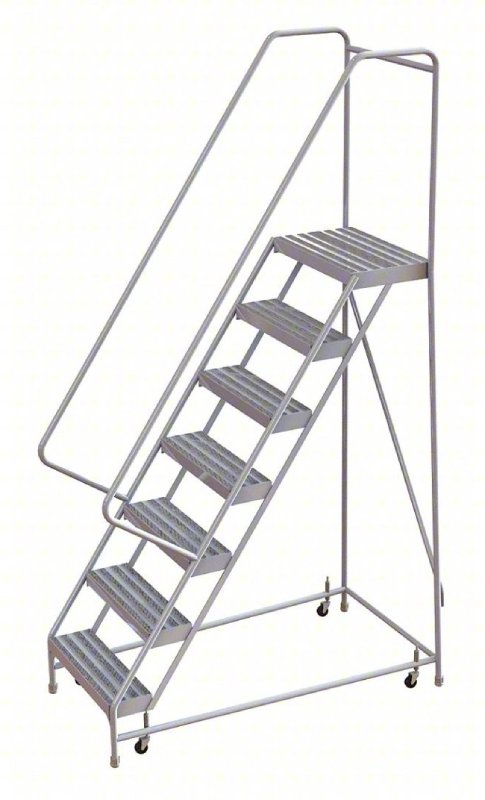 Tri Arc 7 Step Aluminum Rolling Ladder - 14 Deep Platform