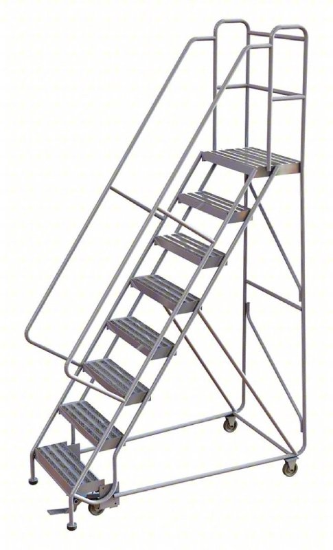 Tri Arc 8 Step Aluminum Rolling Ladder - 14 Deep Platform