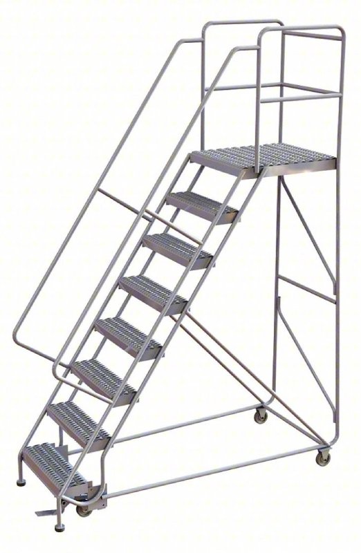 Tri Arc 8 Step Aluminum Rolling Ladder - 28 Deep Platform