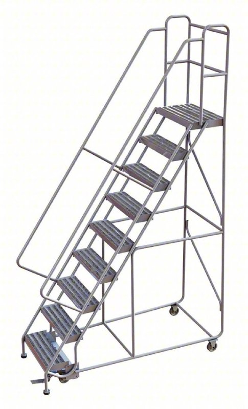 Tri Arc 9 Step Aluminum Rolling Ladder - 14 Deep Platform