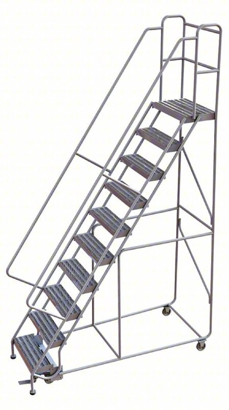 Tri Arc 10 Step Aluminum Rolling Ladder - 14 Deep PlatformTri Arc 10 Step Aluminum Rolling Ladder - 14 Deep Platform