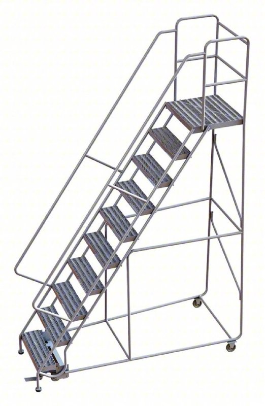 Tri Arc 10 Step Aluminum Rolling Ladder - 21 Deep Platform