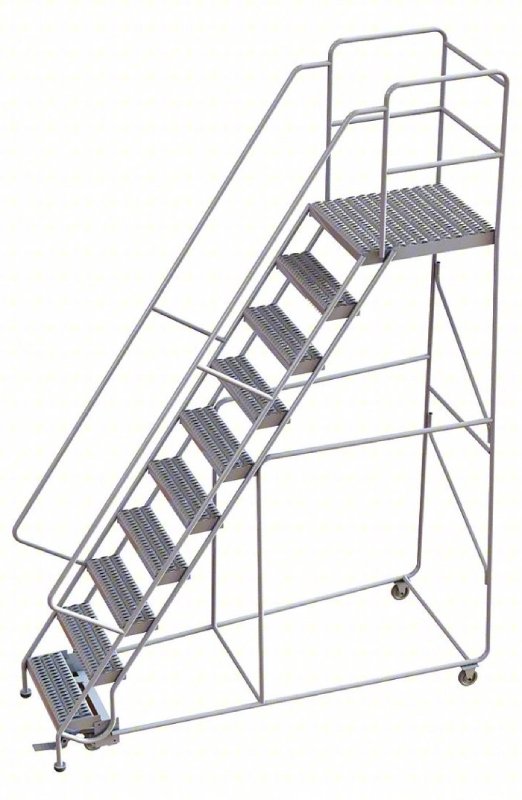 Tri Arc 10 Step Aluminum Rolling Ladder - 28 Deep Platform