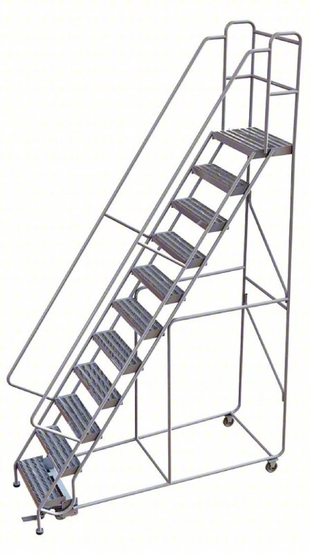 Tri Arc 11 Step Aluminum Rolling Ladder - 14 Deep Platform