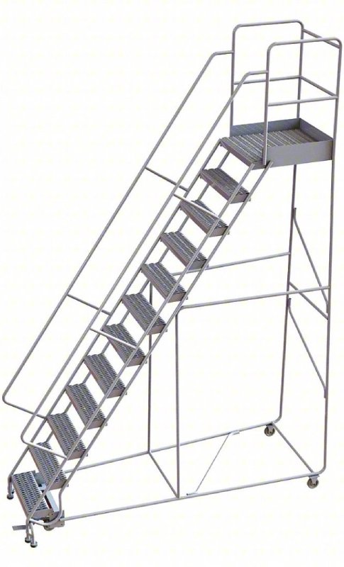 Tri Arc 12 Step Aluminum Rolling Ladder - 14 Deep Platform